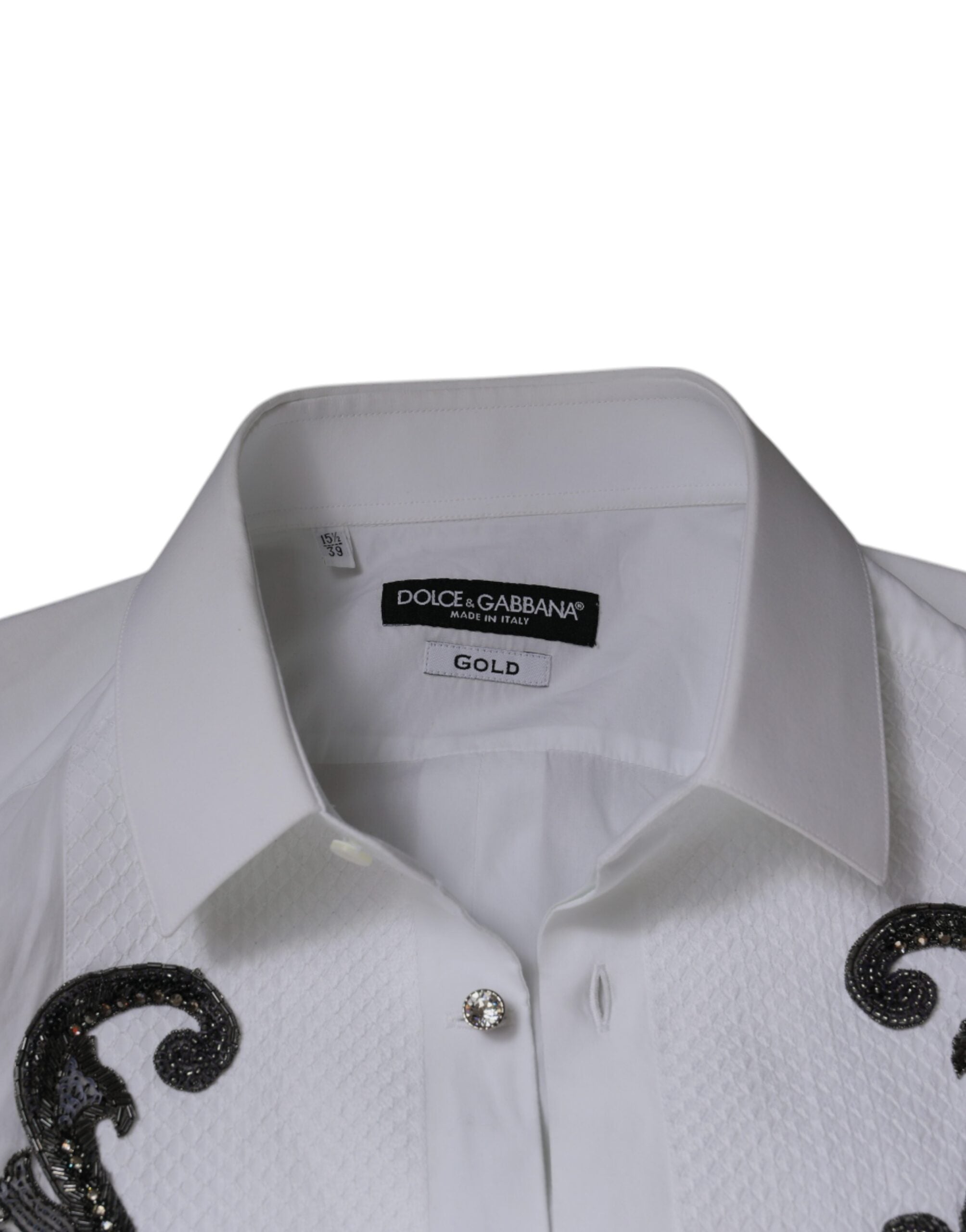 Dolce & Gabbana White Slim Fit Baroque GOLD Men's Shirt